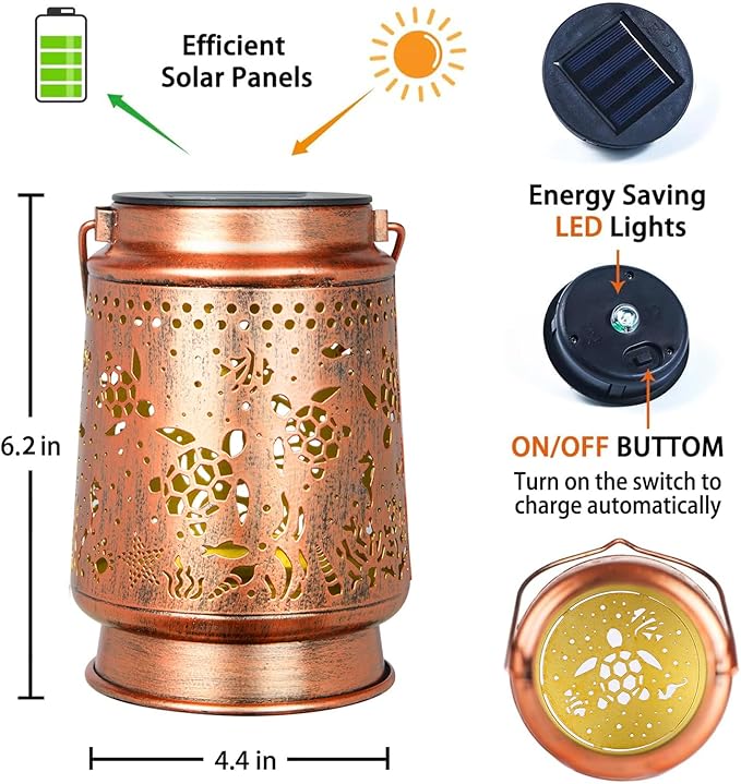 kyoryuger Sea Turtle Solar Lanterns Outdoor Turtle Gifts for Women Mom Grandma, Turtle Lovers Gifts, Birthaday for Mom Metal Decorative Lanterns for Yard Patio Lawn Solar Garden Decor