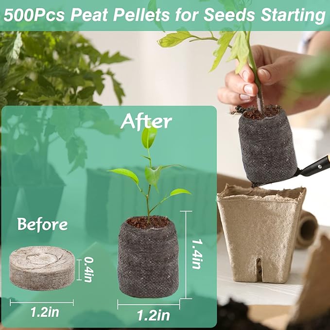 ZeeDix 500 Pcs (30mm) Peat Pellet Fiber Soil Plant Seed Starters - Seed Starter Pellets Pods Compressed Peat Pellets for Grow Herbs, Plant, Flowers and Vegetables