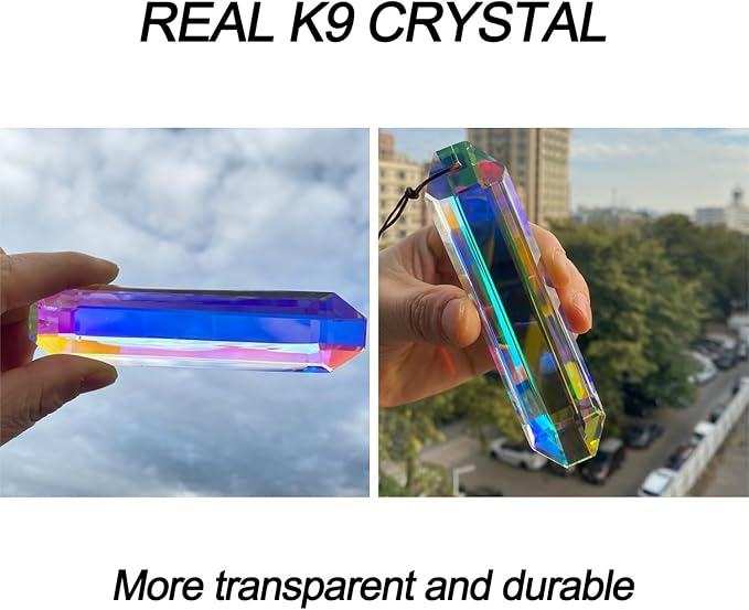 2PCS 5" Large Suncatchers Crystal Prisms, STINO Hanging Sun Catcher with Glass Prism, Rainbow Maker for Windows, Room, Garden Fantasy Aesthetic Home Decor (1, Rectangle ABColor 2Pcs)