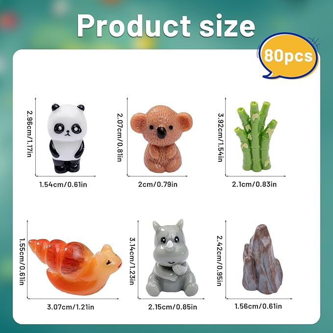Miniature Small Animal Figurines, 80pcs of Mini Resin Animals, Forest Decoration Ornaments, Miniature Landscape Ornament Sets, Fairy Garden and Dollhouse Accessories