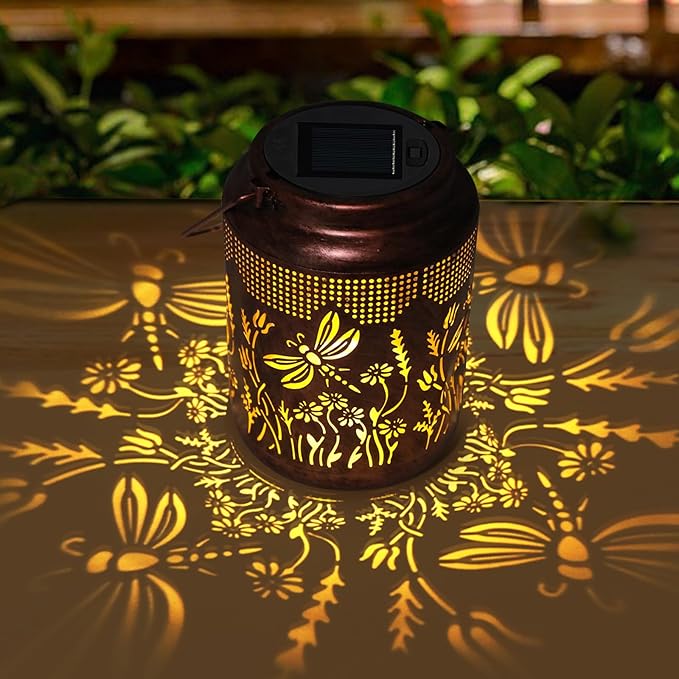 pearlstar Solar Lanterns Outdoor Waterproof Hanging Solar Lights Metal Dragonfly Gifts for Women Mom Grandma Decor for Garden Yard Patio Balcony Path