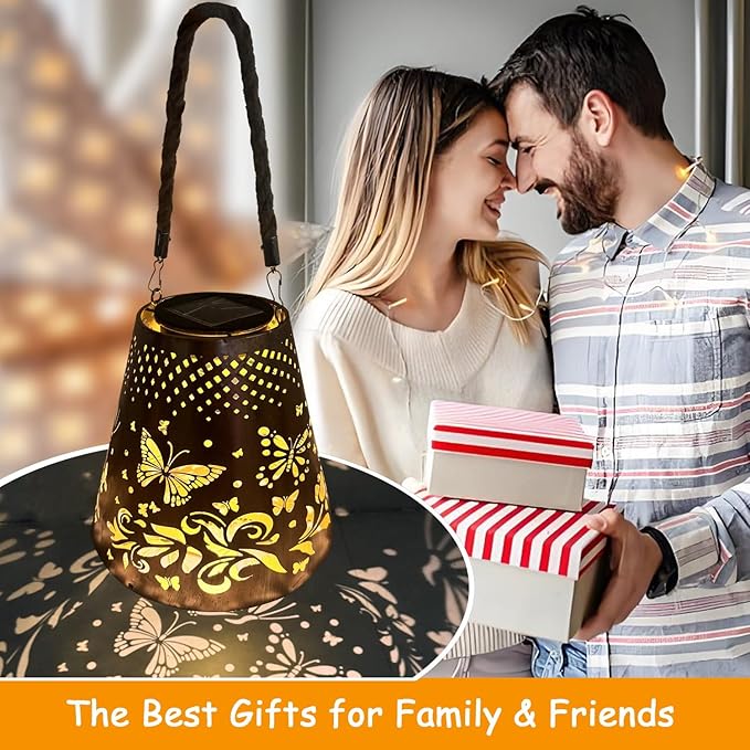 Hanging Solar Lanterns Outdoor Waterproof Butterfly Solar Lights Metal Outdoor Decor, LED Decorative Solar Garden Lights for Garden, Backyard, Tree, Porch(1 Pack)