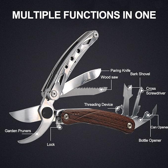 Pruning Shears, 7 in 1 Garden Pruners, Multitools Folding Gardening Shears, 8" Professional Garden Scissors, Garden Clippers, Garden Shears Pruning, Pruning Scissors