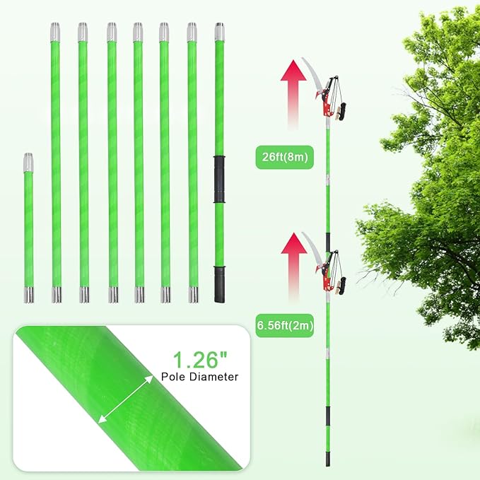 26Ft Manual Pole Saw, Tree Pole Pruner, High Branches Trimmer Saw, Garden Tools Set, Extendable Tree Trimming High And Low, Sharp Blade and Scissors With Storage Bag, Cutting for Palms and Shrubs