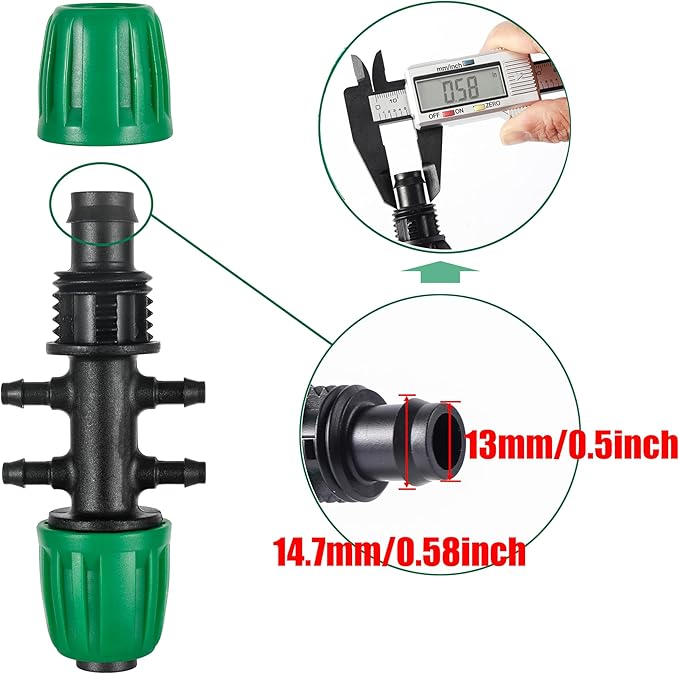 1/2 inch Tubing (1/2" ID x0.6-0.63" OD) 16mm to 1/4 inch Irrigation Tube Anti-Drop Barbed Hose Fittings (Fits 13mm ID / 4mm ID) (1/2 to 1/4 inch Four-Way)