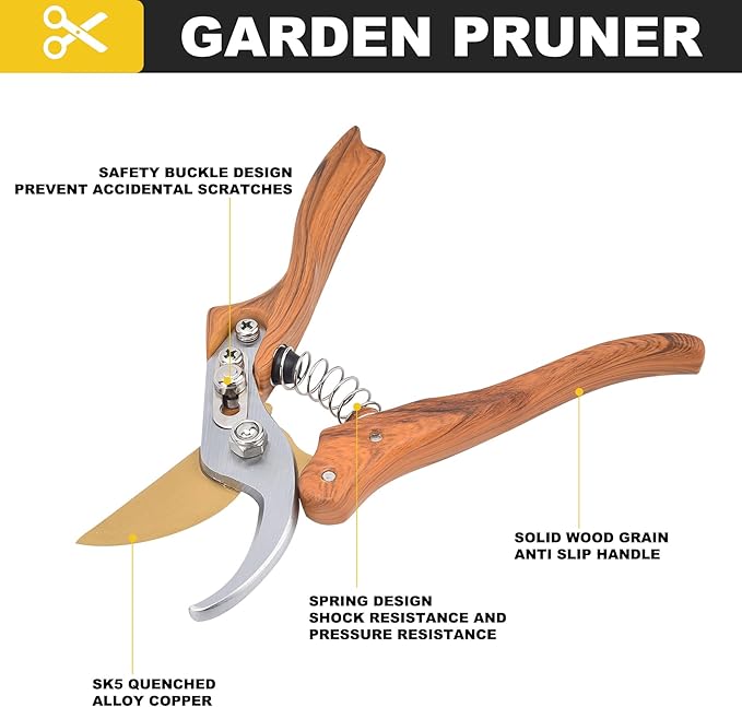 Garden Pruning Shears Set - 2 Pack, 1 Bypass Pruner+1 Straight Blade Scissors, Garden Clippers, Sharp Garden Shears for Cutting Flowers, Trimming Plants, Bonsai, Fruits Picking, Gardening Tools