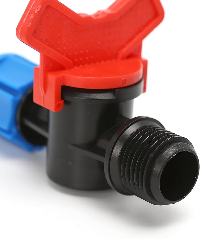 10pcs Drip Tape Connectors Valve Fittings 16mm Grummet x 5/8 Inch Tape-Swivel x 1/2'' Male with Red Handle Shut-Off Irrigation System, Universal Tubing Coupling Locking, Compatible Y112 Thread Type