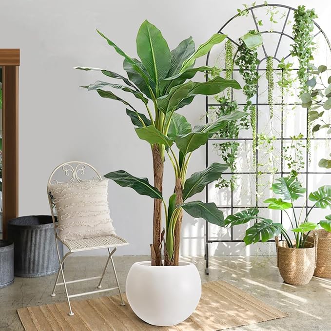 13.5 H x 17" Dia (12" Pot Opening) Round Fiberstone Planter with Drainage Hole, White, Indoor/Outdoor Large Plant Pot for Home Patio Garden, Ideal for Large Plants