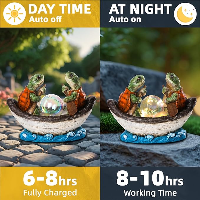 Solar Turtles Boating Garden Statue with Ball Light 5.5" Resin Turtle Figurines Outdoor Statues for Garden Patio Porch Yard Lawn Women Kids Men
