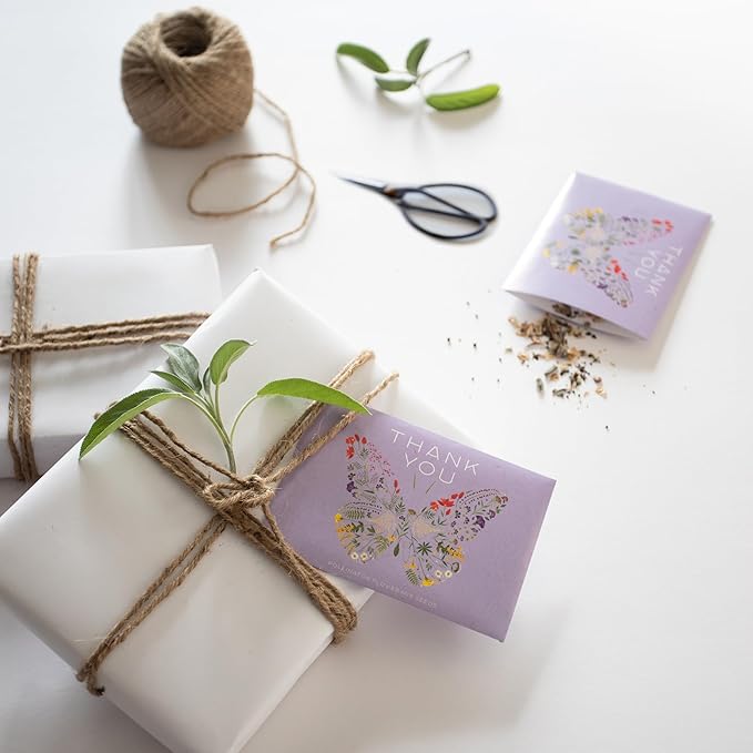 Bentley Seed Co. Thank You Packet - Butterfly Pollinator Mix - 25 Seed Packets - Perfect Eco-Friendly Thank You Gift - Non GMO Seeds, Purple