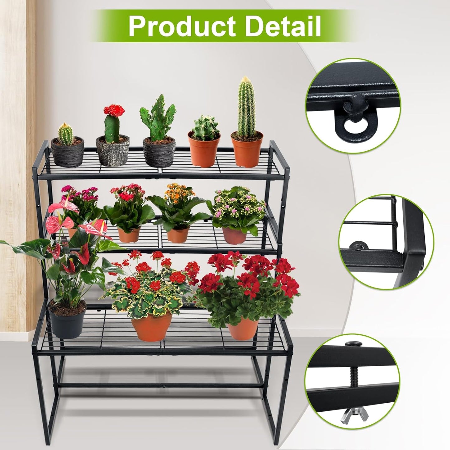 3 Tier Metal Plant Stand Indoor Outdoor, Ladder Flower Pot Holder Plant Stands, Stackable Heavy Duty Tall Plant Shelf Flower Pot Holder for Garden, Display Rack