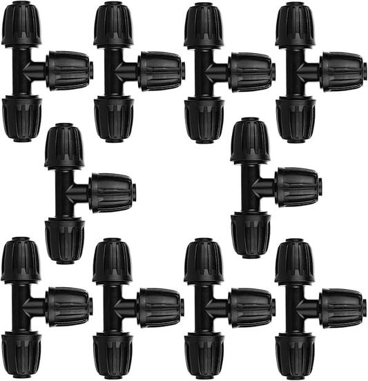 1/2 Inch Irrigation Fittings Tee Connector, Lock Barb Tee Connector (1/2" ID x0.640" OD), Drip Proof Straight Tee for Irrigation Pipes -10 Per Pack