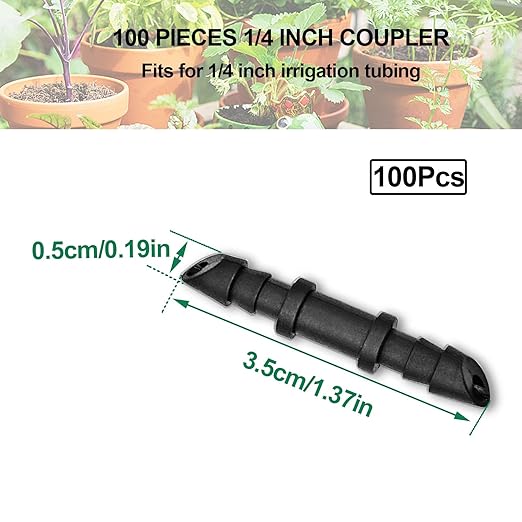 Drip Irrigation Parts, 1/4 Drip Irrigation Fittings Drip Irrigation Kit - Drip Line Connectors 1/4 Barbed Connector Drip Irrigation Connectors Drip Irrigation Fittings 100 Pcs