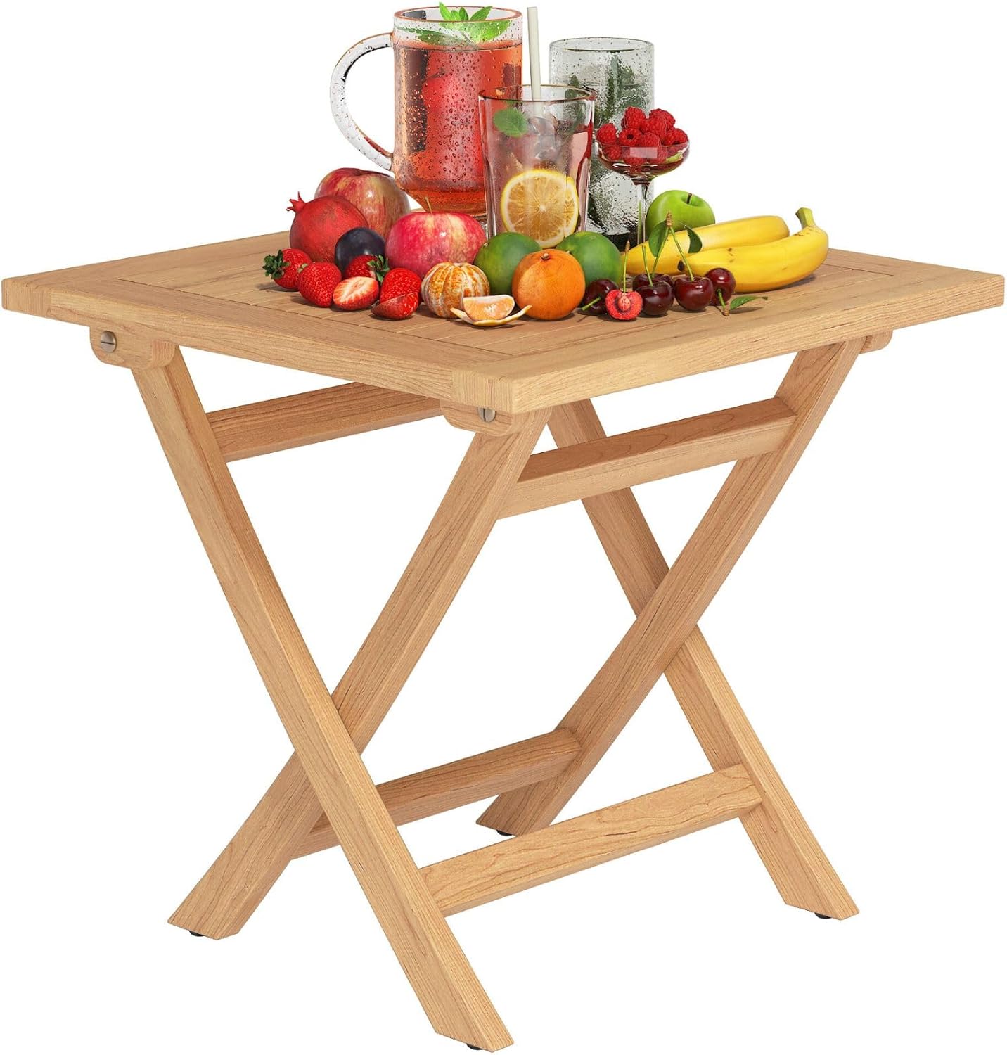 Wooden Side Table, Teak Wood Small Table for Indoor & Outdoor Use, Compact Patio Side Tables or Outdoor End Tables for Garden, Deck, or Balcony