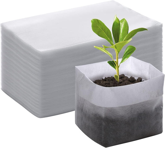 GREANER 100PCS Biodegradable Seedling Bags, 9.8x11 inches Thickened Non-Woven Plant Nursery Bags, Transplant Pots Grow Pouch for Vegetables, Flowers, Fruits, Trees, Home Garden Supply