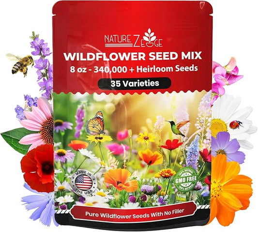 NatureZ Edge Wildflower Seeds, 1/2 lb, 340,000 Seeds, 35 Variety Perennial & Annual Flower Seeds to Plant Outside, Bulk Wildflower Seeds, Wild Flower, Semillas de Flores