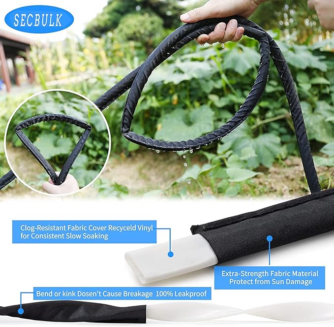 2025 Flat Soaker Hose 10 ft with Stakes for Garden, 10ft Linkable Drip Hose Diy Garden Irrigation System Saving 80% Water, Dual-layer Leak-free Design Water Hose with Holes