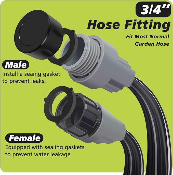 Sprinkler Hose with Holes, Flat Soaker Hose 50 ft (25 ft 2pack) with Garden Staples and Splitters, PVC Drip Line Irrigation Hoses for Lawn,Garden Beds Watering Hose (50 ft)