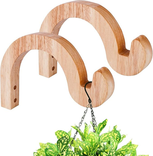 FGSAEOR Arc-Shaped Wooden Plant Hanger Indoor, 7-Inch Hanging Plant Brackets, Wall Mount Hooks for Outdoor Hanging Bird Feeders, Flower Baskets Pots, Wind Chimes, Lanterns