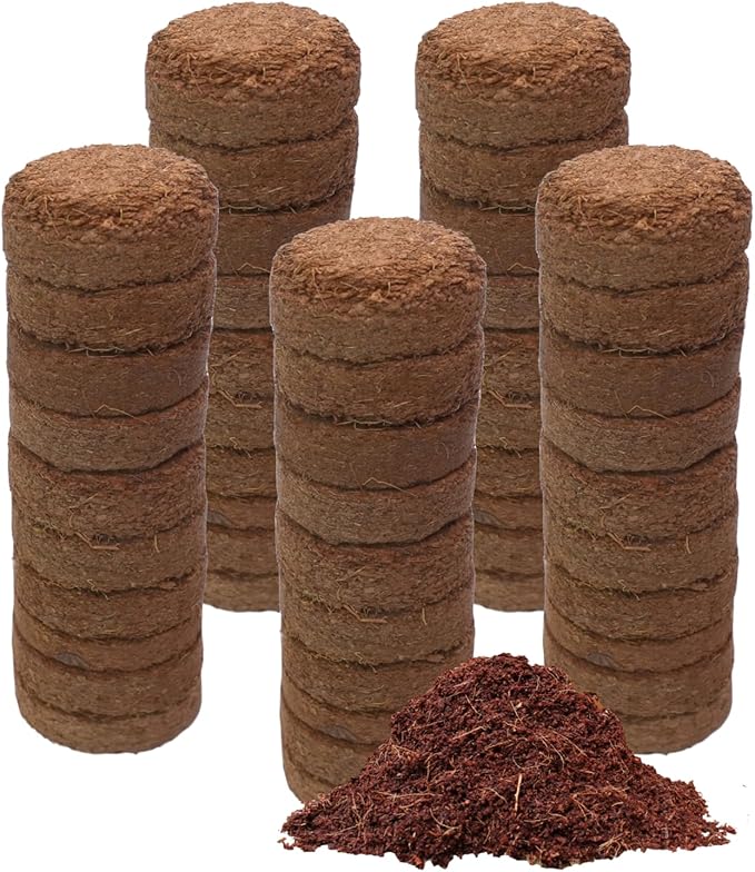 Coco Coir Discs (30mm 50-Pack) - Organic Coconut Coir Seed Starting Discs - Coconut Fiber Seedling Soil for House Plants, Potting Soil, & Indoor Plants - Organic Coco Coir for Plants & Potting Mix