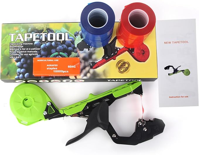 Plant Tying Machine Vine Tying Tool with 10000PCS Staples 20 Rolls Tape Plant Tape Gun for Grapes Tomatoes and Vining Vegetables Tying Tool(Green)
