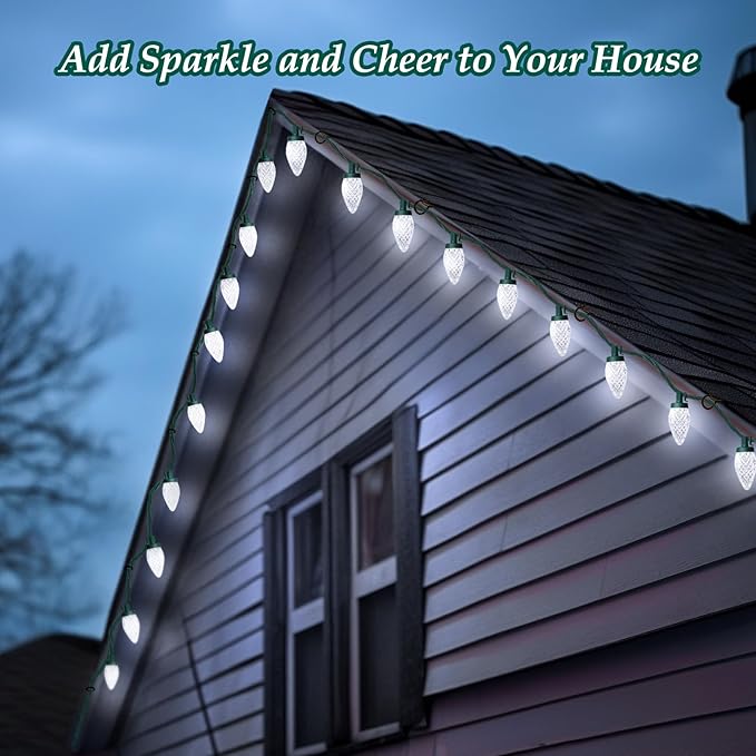 C9 LED Christmas Lights, 134FT 200 Bulbs Outdoor Christmas Decorations for House Waterproof String Lights Extendable Green Wire Fairy Lights for Patio Xmas Garden Party Wedding Indoor Pure White