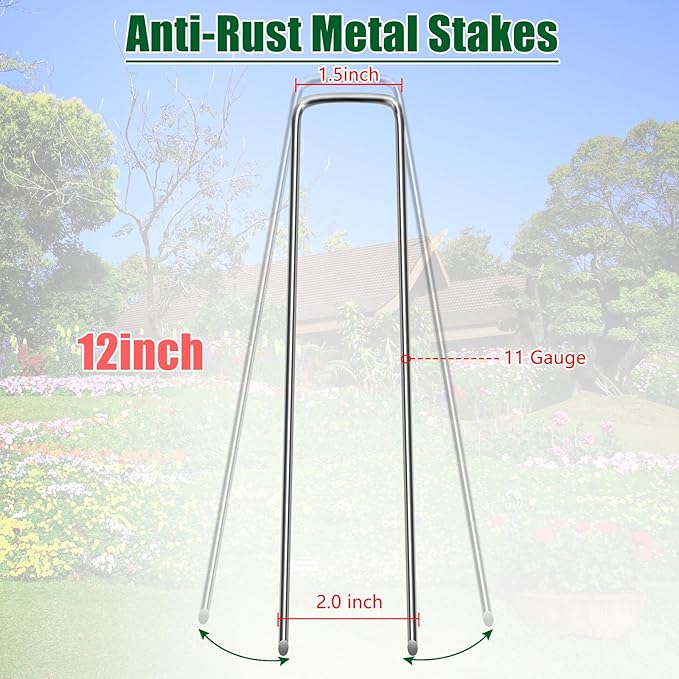 12 Inch 11 Gauge Galvanized Landscape Staples Stakes for Decoration, 25/100/200pcs Garden Metal Stakes for Weed Barrier Fabric, Fence Stakes, Tent Stakes(12in,100pcs)