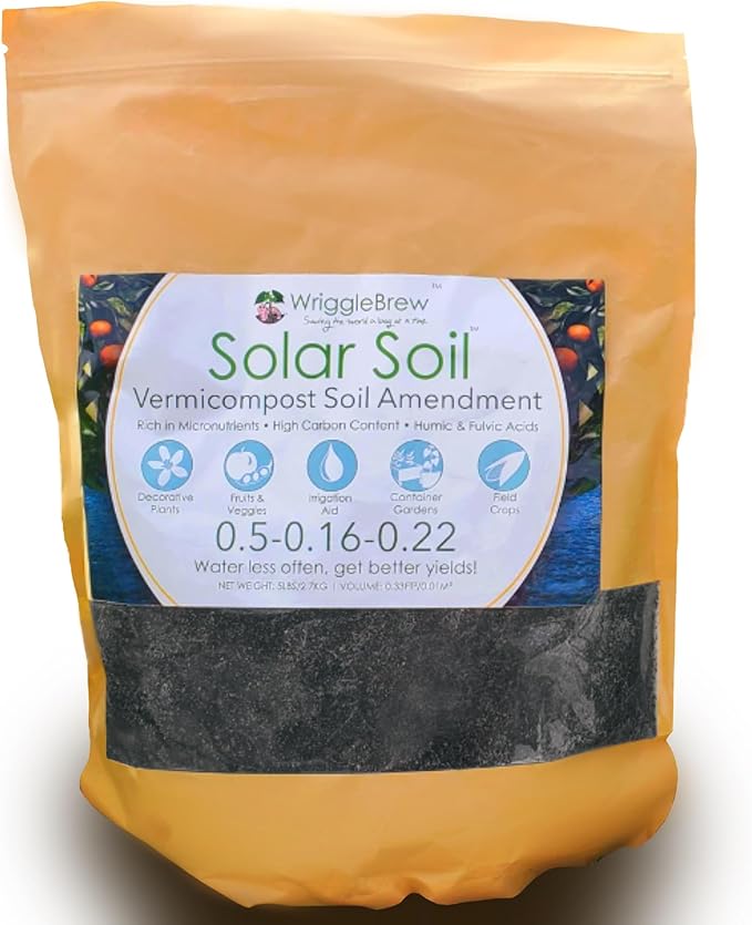 Solar Soil Vermicompost Soil Amendment from Earthworm Castings. All Purpose Plant Food and Soil Enhancer for Gardens, Vegetables, Fruits, Houseplants. 5lb Bag. Mix with Potting Soil.