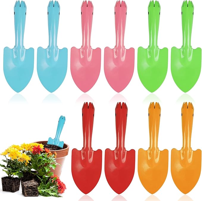 Mini Colorful Trowel Metal Garden Hand Shovels, 10 pcs Garden Tools for Kids Teens Adults Soil Planting Sand Box
