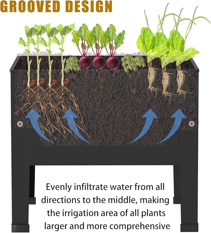 aboxoo 2 Packs 14 Inch Small Planter Raised Garden Bed with Legs,Outdoor Metal Planter Box for Patio,Elevated Garden Bed for Vegetables Flower Herb(Black)
