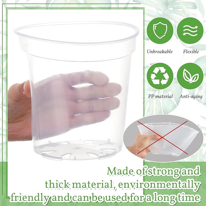 Vesici Large Size Clear Nursery Pots Variety Pack Plant Pots with Drainage Holes Planters for Indoor Plants Flexible Transparent Plastic Plant Bottle Succulents(12 Pcs,5/7/9 Inch)