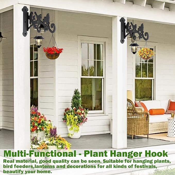 4 Pack Wall Plant Hanger,9 in Heavy Duty Hanging Plant Bracket,Metal Plant Hooks for Outdoor or Indo or Hanging Flower Baskets,Solar Lanterns,Bird Feeder