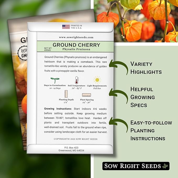 Sow Right Seeds - Ground Cherries Seeds for Planting - Non-GMO Heirloom Packet with Instructions to Plant an Outdoor Home Vegetable Garden - Mexican Husk Tomato - Endangered Variety (1)