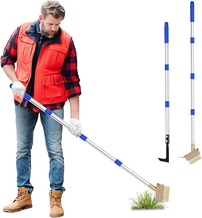 Crack Weeder Tool Set, Manual Stainless Steel Crevice Weeding Tool with Adjustable Handle for Moss & Weed Removal in Driveways, Patios, Pavers, Garden Cracks