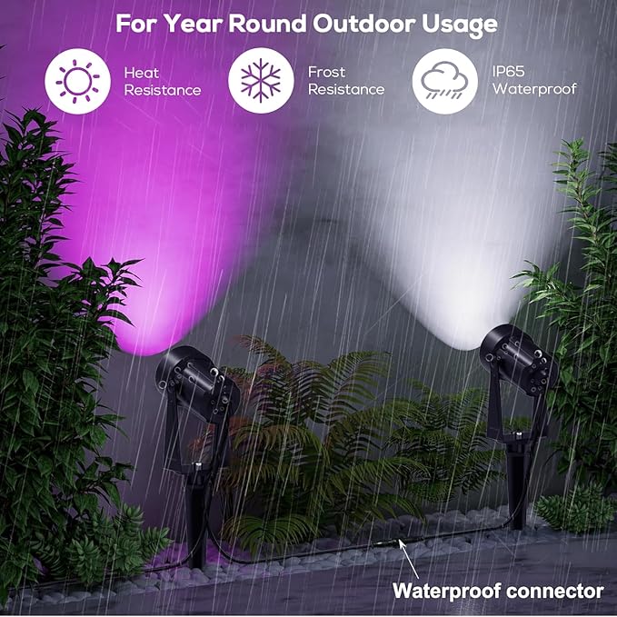 SUNTHIN Outdoor Landscape Lighting with Remote, RGBW Color Changing Spot Uplights, IP65 Waterproof & Connectable, 10 Pack