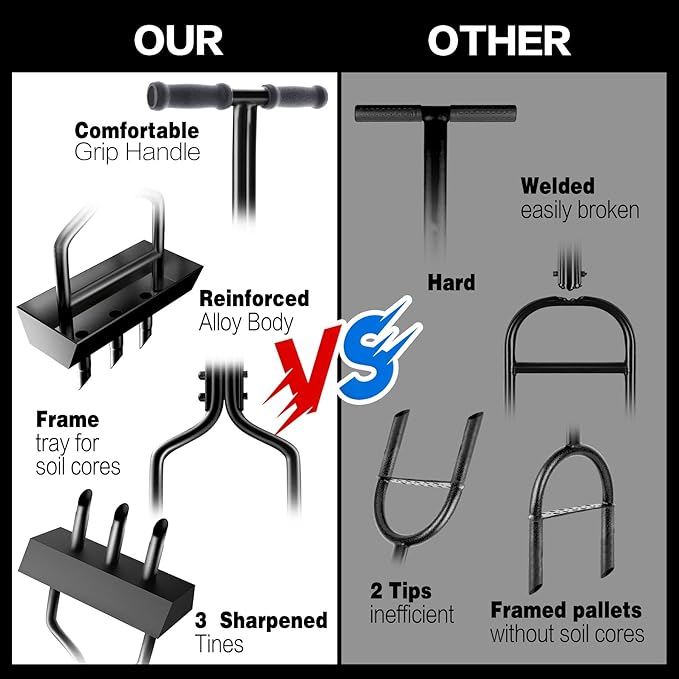 Manual Lawn Aerator with Tray & 3 Hollow Slots Manual Soil Corer Collector Lawn Plug Core Aeration Tool Heavy Duty Lawn Core for Soils & Lawns Yard Garden, 37.6 inches, Black