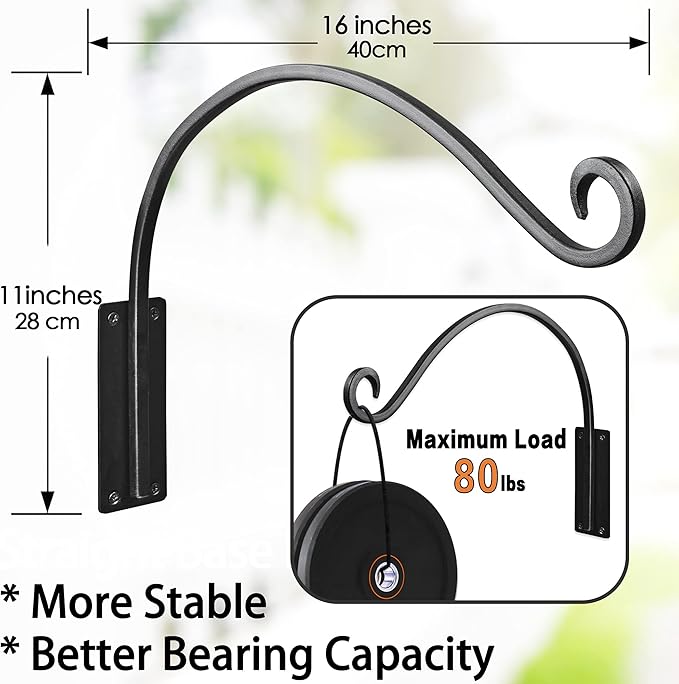 AJART Hanging Plant Hanger Outdoor: 2Pieces Bird Feeder Wall Hooks - 16-Inch Heavy-Duty Plant Bracket Hook for Hanging Flower Baskets