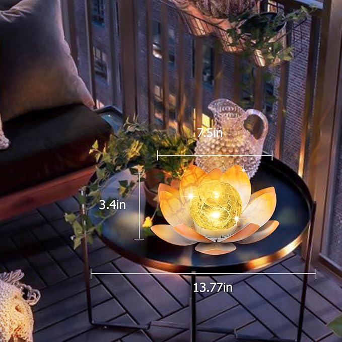 Garden Solar Light Outdoor(2Pack),Crackle Globe Glass Lotus Decoration, Waterproof Metal LED Flower Lights for Patio,Lawn,Walkway,Tabletop,Ground