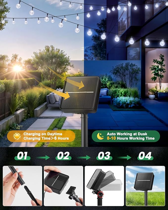 Brightown 2-Pack 120 LED 72 FT Solar String Lights Outdoor, Crystal Globe Lights with 8 Lighting Modes, Waterproof Solar Powered Patio Lights for Garden Yard Porch Wedding Party Decor (Pure White)