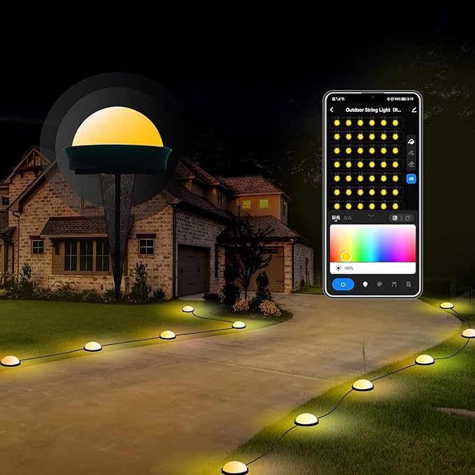 Outdoor Smart Ground Lights - 49.2FT 33Pack Pathway Light Remote & App Control, Color Changing Walkway Lighting Compatible with Alexa Halloween Christmas Outdoor Decor for Patio, Garden, Yard