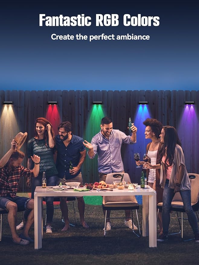 ZSYIQIX Solar Fence Lights 8 Pack, RGB Fence Solar Lights Outdoor Waterproof Led, 12 Modes Color Changing Outside Lightings Decor for Wall Railing Patio Deck Backyard Garden Pool