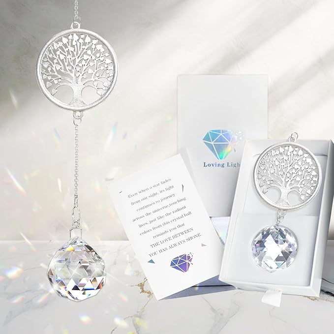 Memorial Gifts for Loss of Loved One, Unique Sympathy Gift Idea Crystal Ball Window Suncatcher, Rainbow Bereavement Grief Gift Box for Loss of Mom Grangma Son Daughter Friend Dog, Tree of Life