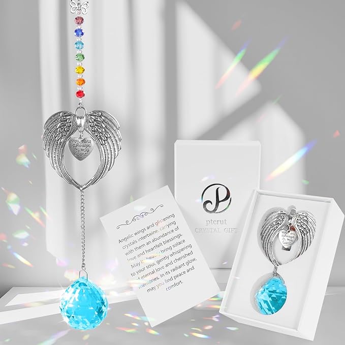 Memorial Gifts for Loss of Loved One Unique Sympathy Gifts Rainbow Sun Catcher Indoor Window Hanging Crystal Prism Grief Bereavement Gifts Ideas for Who Loss of Mom Dad (Sky Blue)