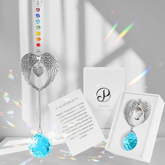 Memorial Gifts for Loss of Loved One Unique Sympathy Gifts Rainbow Sun Catcher Indoor Window Hanging Crystal Prism Grief Bereavement Gifts Ideas for Who Loss of Mom Dad (Sky Blue)