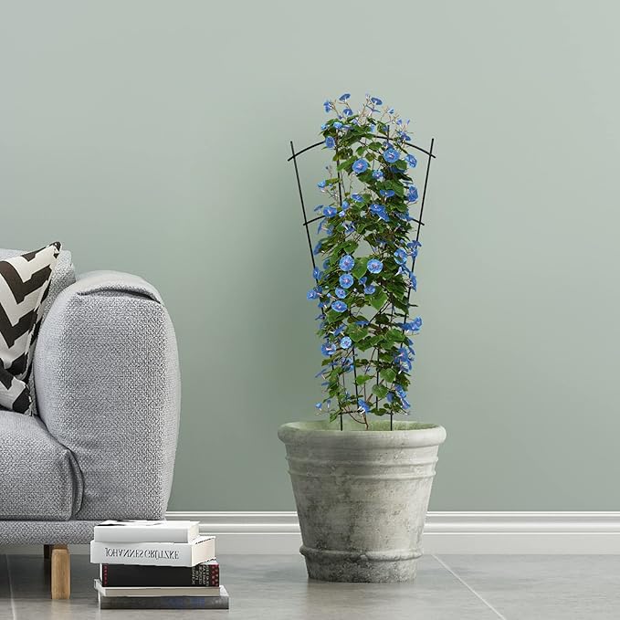 4 Pack 32'' Indoor Plant Trellis for Potted Plants Climbing Outdoor Metal Garden Trellis Houseplants Flowers Vine Ivy,Fan Shape, Black