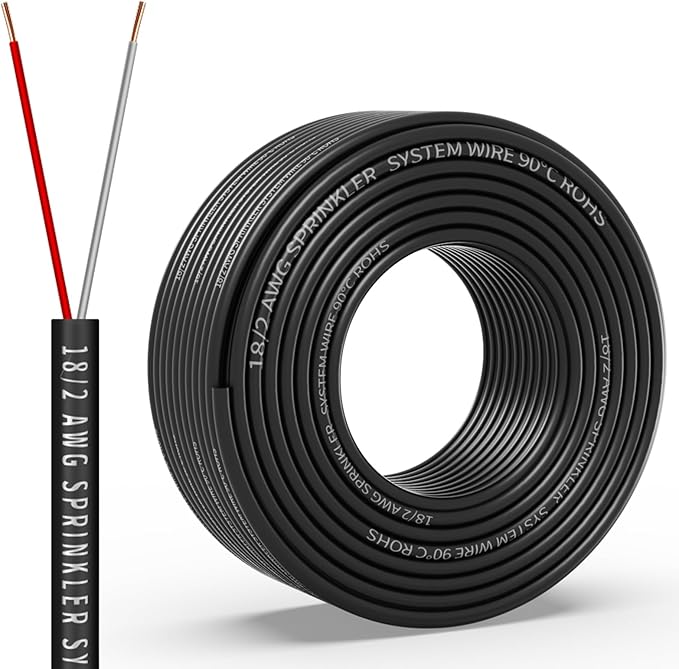18/2 Solid Sprinkler System Wire 50ft, 18 Gauge Irrigation Wires PVC Jacket Sprinkler Cable for Underground Irrigation Valves Field Central Control System