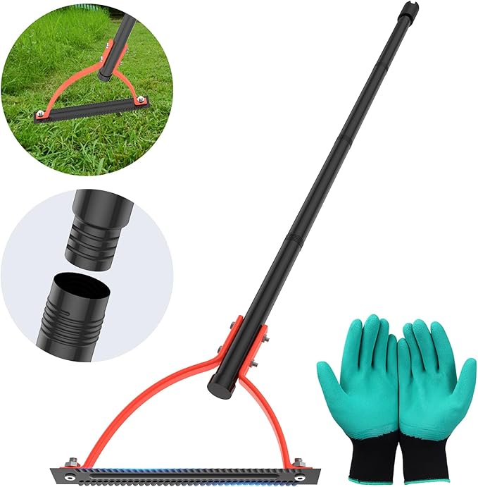 Weed Grass Cutter with Double-Edged Serrated Sharp Steel Blade, [2025 Upgraded] 63 Inch Long Handle Garden Manual Grass Whip, Manual Weeders, Weeder Tool for Yard Long Handle for Garden Lawns Yard