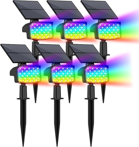 WELALO Solar Color Changing Spot Lights Outdoor, Waterproof Solar Christmas Lights with 9 Modes, Multicolor RGB Landscape Spotlights for Garden Yard Driveway Lawn Patio Pathway Decorations, 6 Pack
