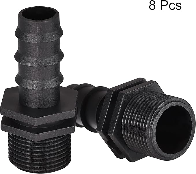 MECCANIXITY Drip Irrigation Fittings 19.4mm Barbed to G3/4 Male Thread for 3/4 Inch Tubing (Black, Pack of 8)