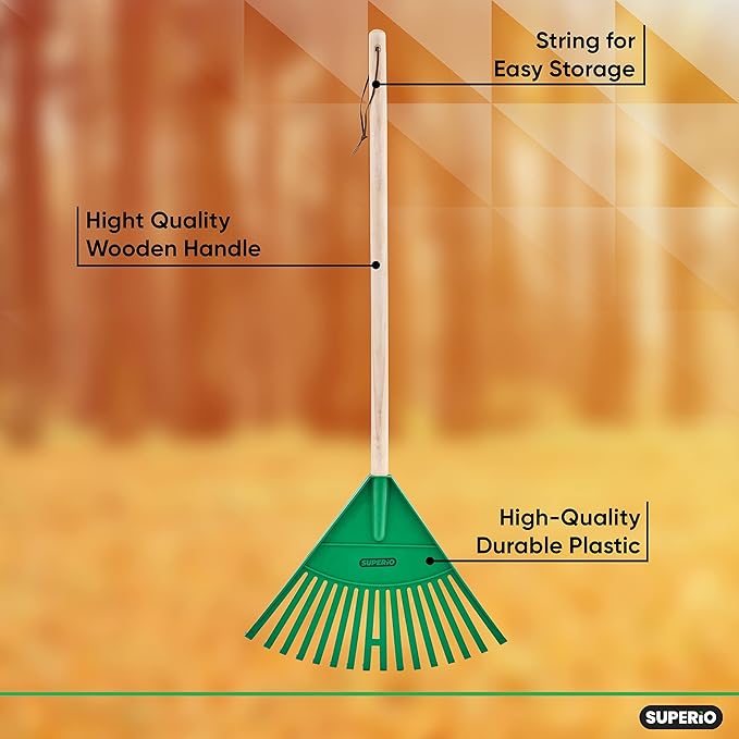 Pack of 3 Kids Rake with Hardwood Handle, Durable Plastic Head to Sweep Leaves in Lawn and Tidying Up The Garden, 34" (Green)